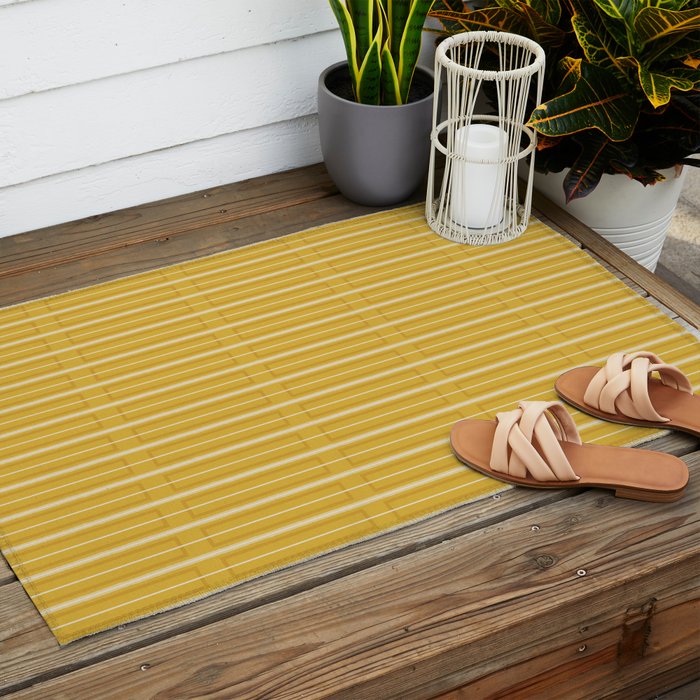 Minimalist Geometric Mustard Yellow Geo Box Striped Pattern Outdoor Rug Gallery Image 2