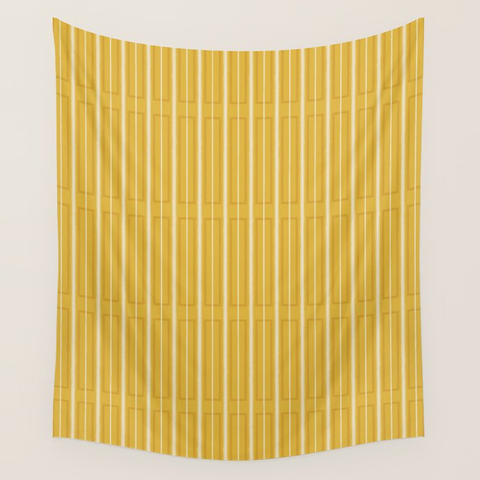 Minimalist Geometric Mustard Yellow Geo Box Striped Pattern Wall Tapestry Gallery Image 1