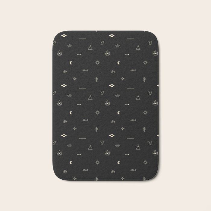 Southwestern Symbolic Pattern in Black & Cream Bath Mat Gallery Image 1