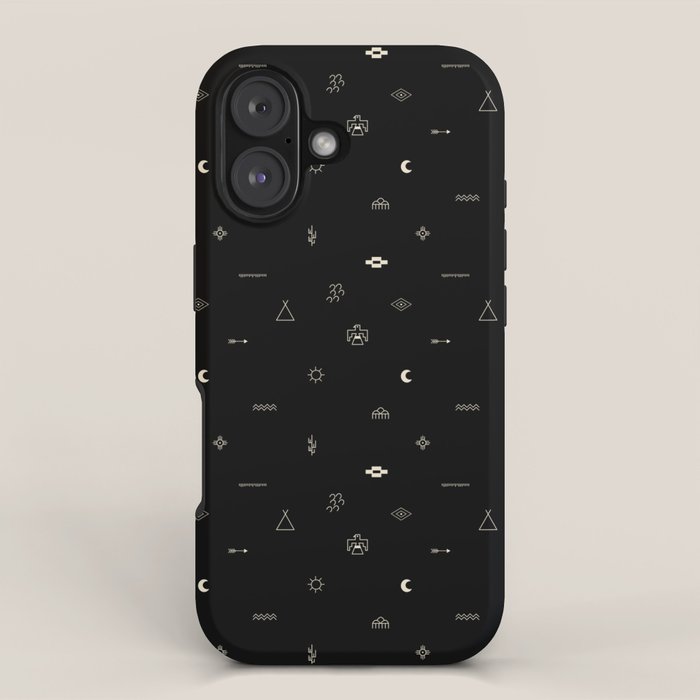Southwestern Symbolic Pattern in Black & Cream iPhone Case Gallery Image 1