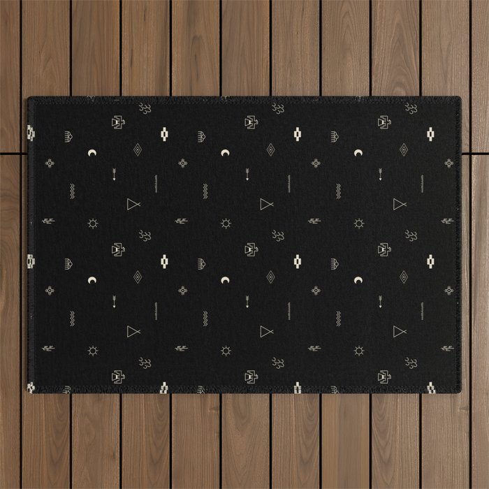 Southwestern Symbolic Pattern in Black & Cream Outdoor Rug Gallery Image 1