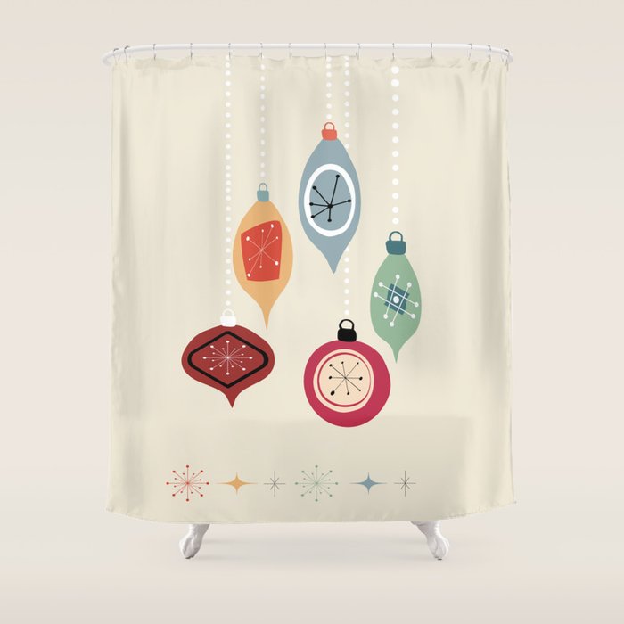 Retro Christmas Baubles Shower Curtain Gallery Image 1