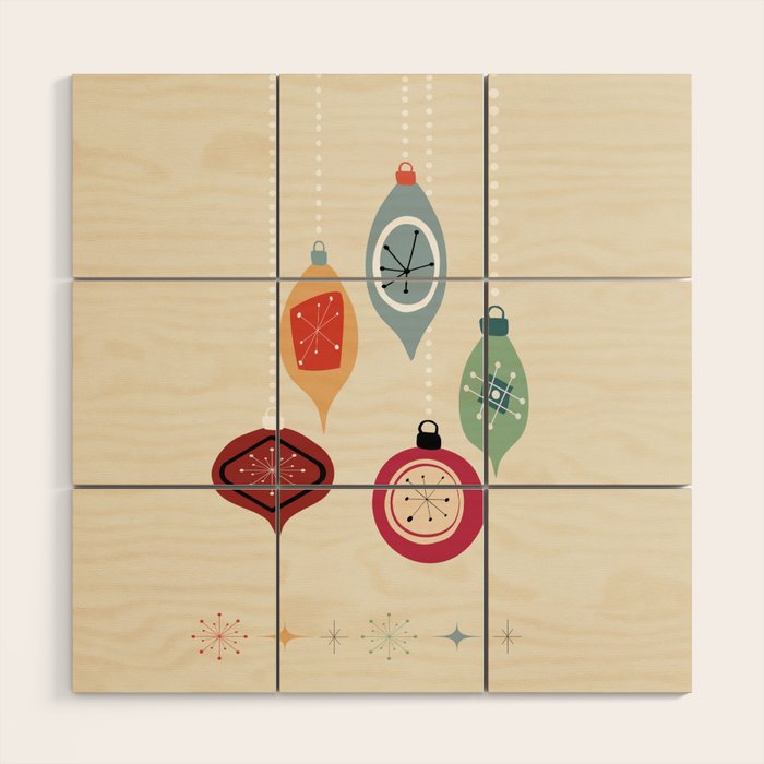 Retro Christmas Baubles Wood Wall Art Gallery Image 1