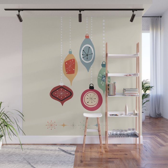 Retro Christmas Baubles Wall Mural Gallery Image 1