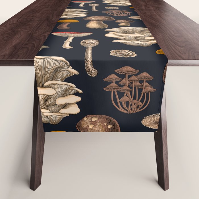Wild Mushrooms  on graphite black Table Runner Gallery Image 1