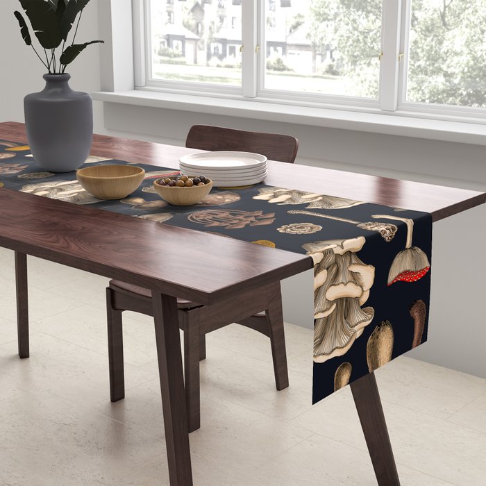 Wild Mushrooms  on graphite black Table Runner Gallery Image 2