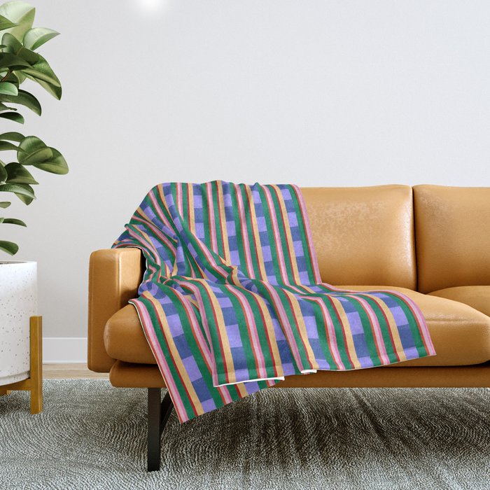 Woven Color Block Stripes Throw Blanket Gallery Image 1