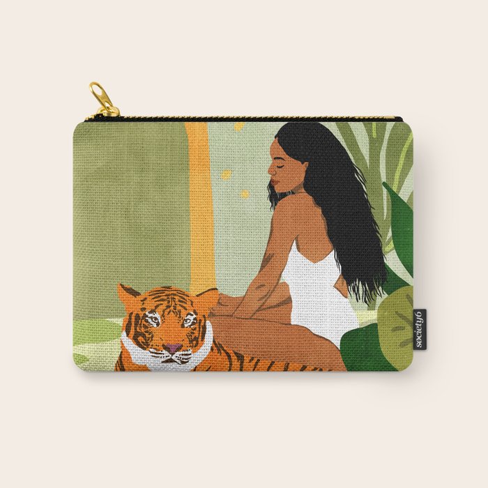 Just You & Me | Tiger Urban Jungle Friendship | Wild Cat Bohemian Black Woman with Pet  Carry All Pouch Gallery Image 1
