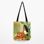 Just You & Me | Tiger Urban Jungle Friendship | Wild Cat Bohemian Black Woman with Pet  Tote Bag Gallery Image 2