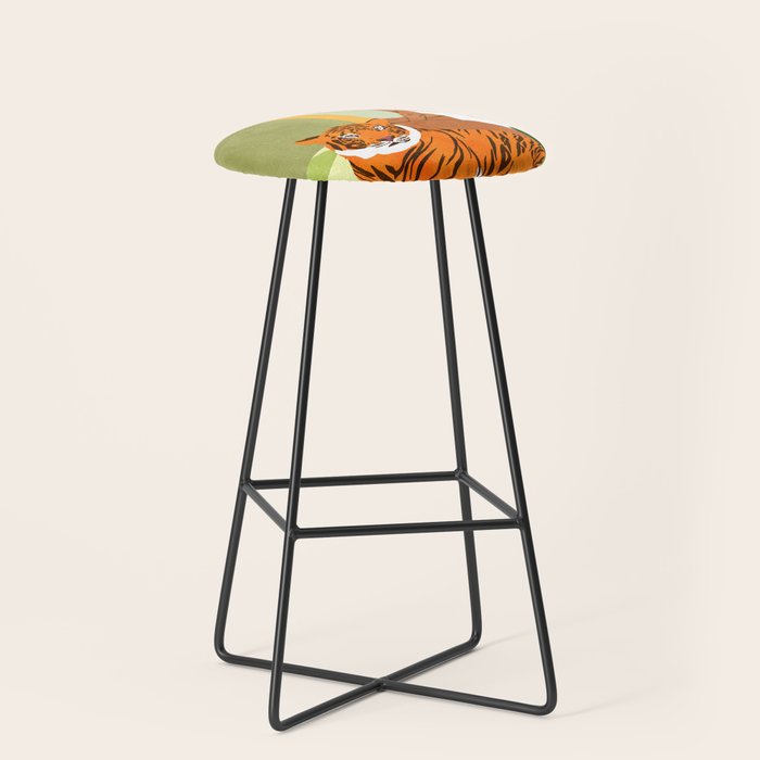 Just You & Me | Tiger Urban Jungle Friendship | Wild Cat Bohemian Black Woman with Pet  Stool Gallery Image 1