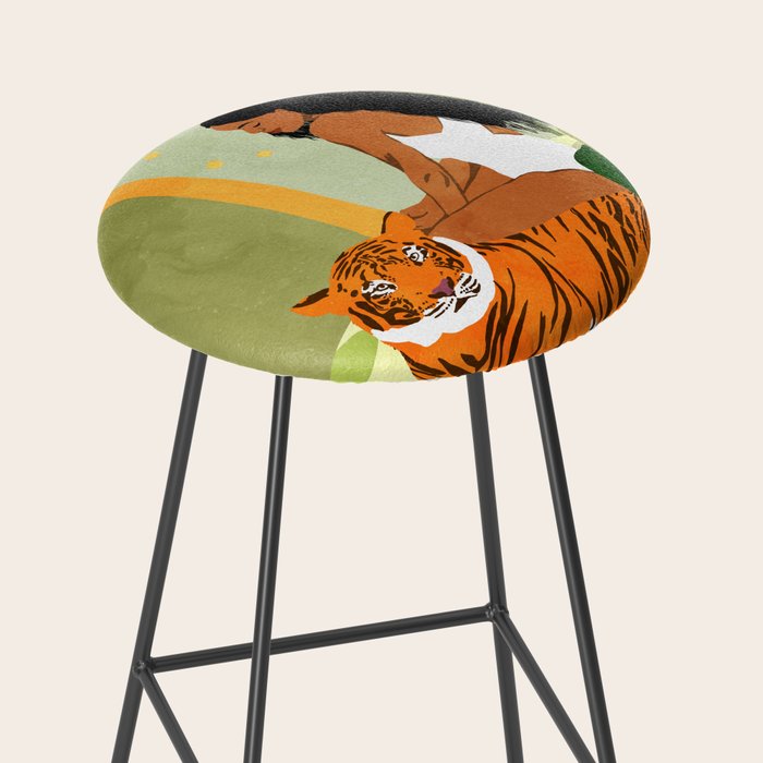 Just You & Me | Tiger Urban Jungle Friendship | Wild Cat Bohemian Black Woman with Pet  Stool Gallery Image 2