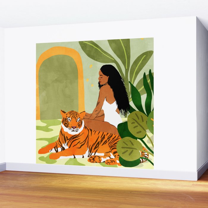 Just You & Me | Tiger Urban Jungle Friendship | Wild Cat Bohemian Black Woman with Pet  Wall Mural Gallery Image 2