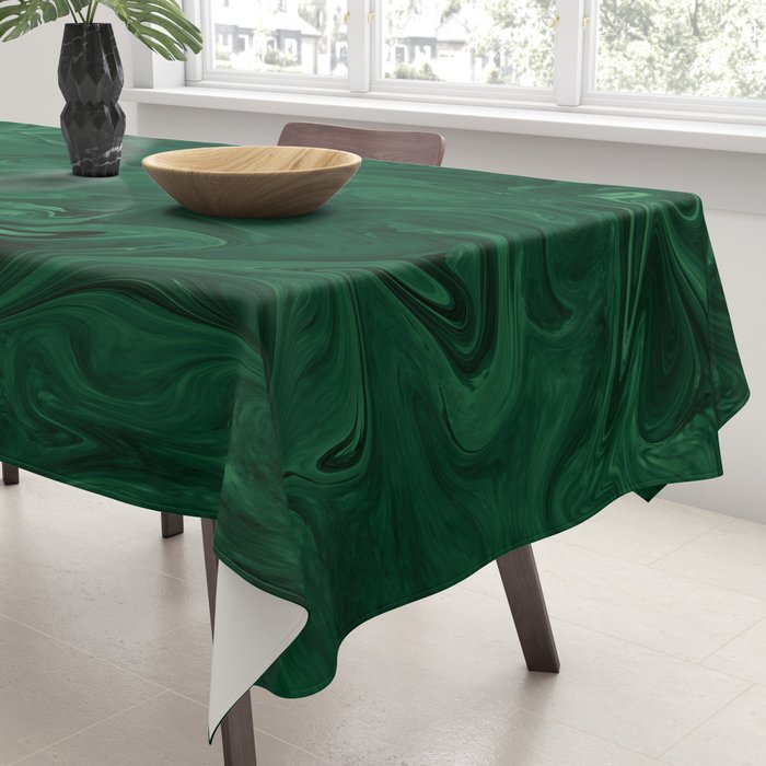 Modern Cotemporary Emerald Green Abstract Tablecloth Gallery Image 3