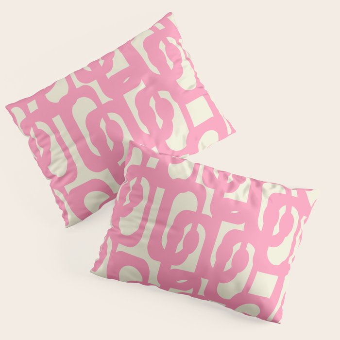 Mid Century Modern Loops Abstract Pattern in Pink and Cream Pillow Sham Gallery Image 1