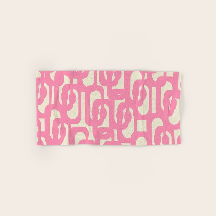 Mid Century Modern Loops Abstract Pattern in Pink and Cream Bath Towel Gallery Image 1