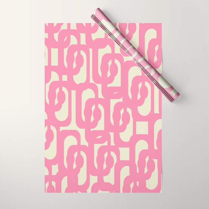 Mid Century Modern Loops Abstract Pattern in Pink and Cream Wrapping Paper Gallery Image 1