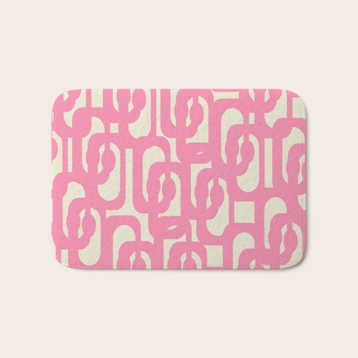 Mid Century Modern Loops Abstract Pattern in Pink and Cream Bath Mat Gallery Image 1