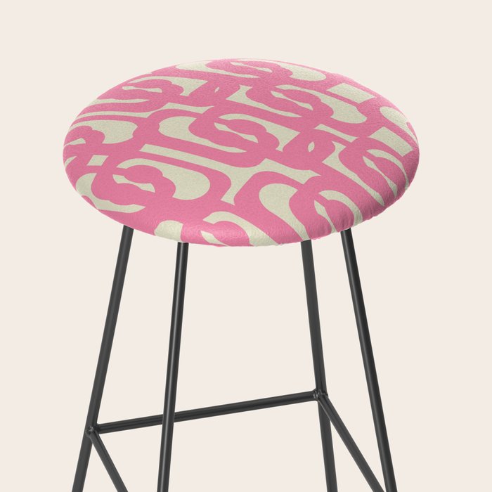 Mid Century Modern Loops Abstract Pattern in Pink and Cream Stool Gallery Image 2
