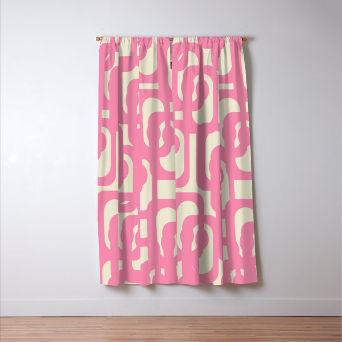 Mid Century Modern Loops Abstract Pattern in Pink and Cream Window Curtain Gallery Image 3