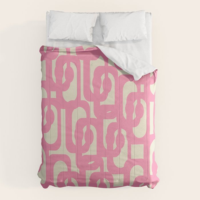Mid Century Modern Loops Abstract Pattern in Pink and Cream Comforter Gallery Image 6