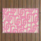 Mid Century Modern Loops Abstract Pattern in Pink and Cream Outdoor Rug Gallery Image 1