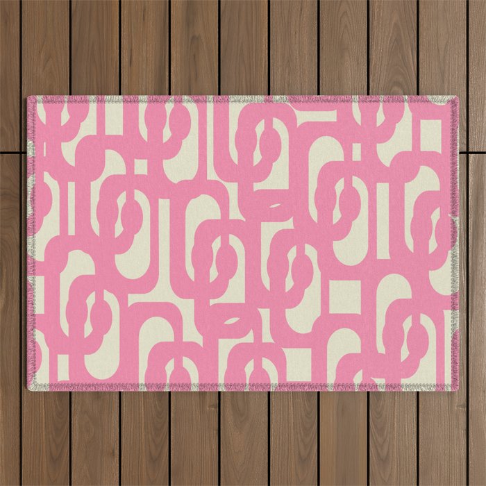 Mid Century Modern Loops Abstract Pattern in Pink and Cream Outdoor Rug Gallery Image 1