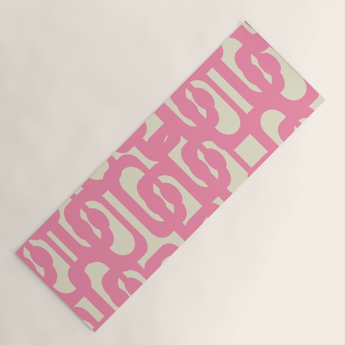 Mid Century Modern Loops Abstract Pattern in Pink and Cream Yoga Mat Gallery Image 1