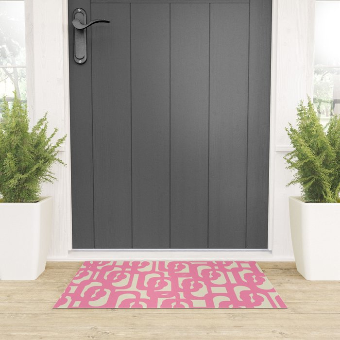 Mid Century Modern Loops Abstract Pattern in Pink and Cream Welcome Mat Gallery Image 3