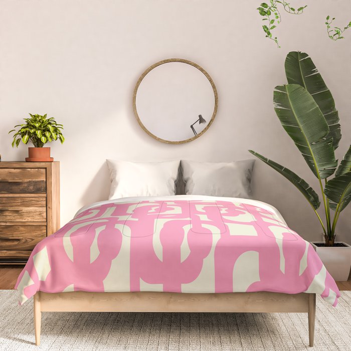 Mid Century Modern Loops Abstract Pattern in Pink and Cream Comforter Gallery Image 3