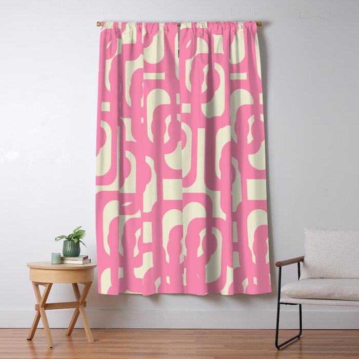 Mid Century Modern Loops Abstract Pattern in Pink and Cream Window Curtain Gallery Image 5