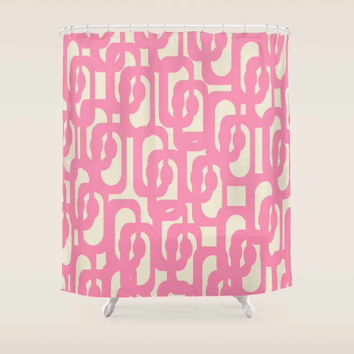 Mid Century Modern Loops Abstract Pattern in Pink and Cream Shower Curtain Gallery Image 1