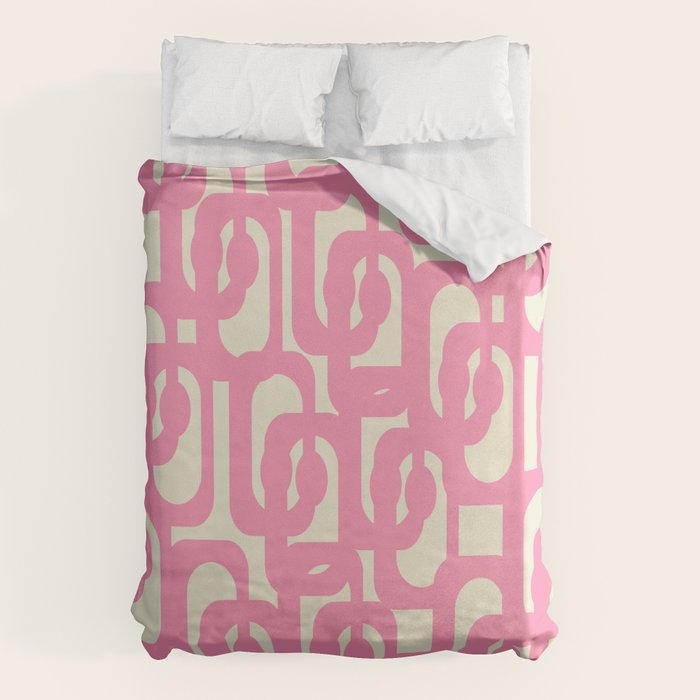 Mid Century Modern Loops Abstract Pattern in Pink and Cream Duvet Cover Gallery Image 6