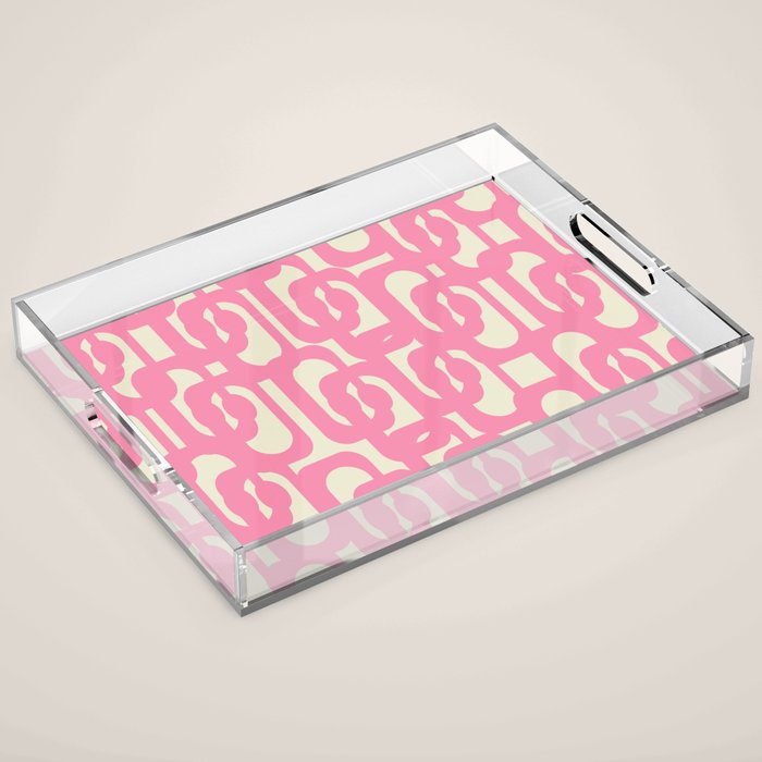 Mid Century Modern Loops Abstract Pattern in Pink and Cream Acrylic Tray Gallery Image 1