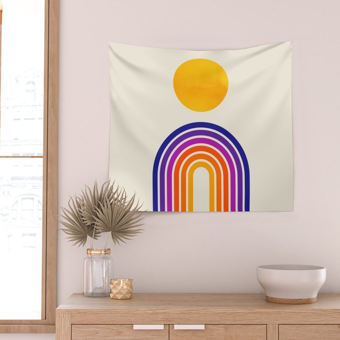 Rainbow Sun: Retro 80s Edition Wall Tapestry Gallery Image 2