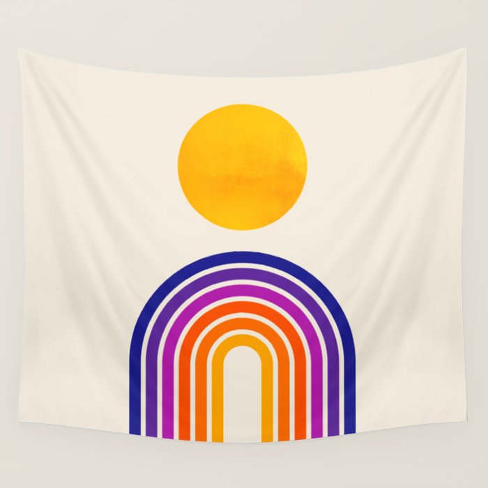 Rainbow Sun: Retro 80s Edition Wall Tapestry Gallery Image 4