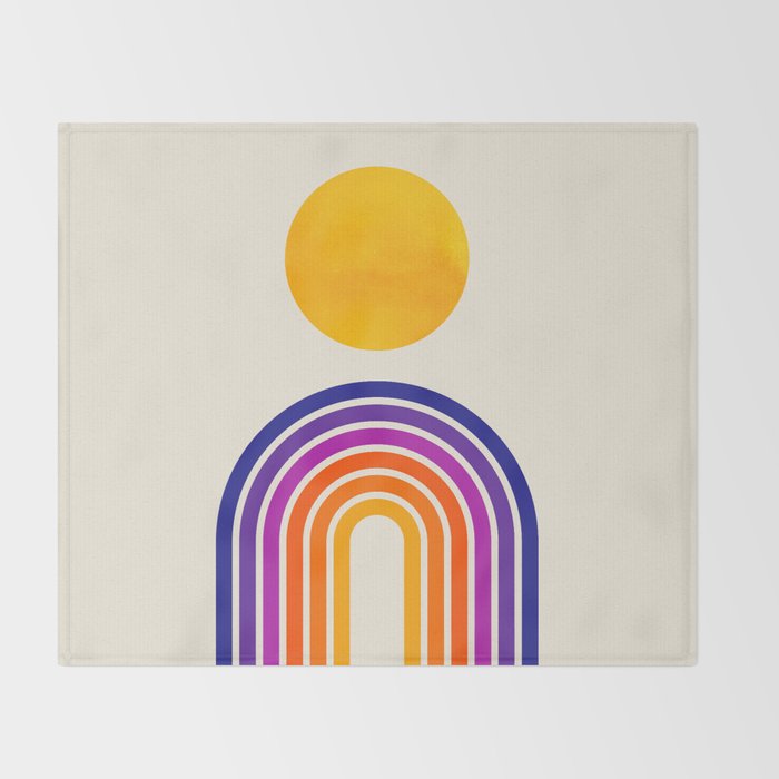 Rainbow Sun: Retro 80s Edition Throw Blanket Gallery Image 2