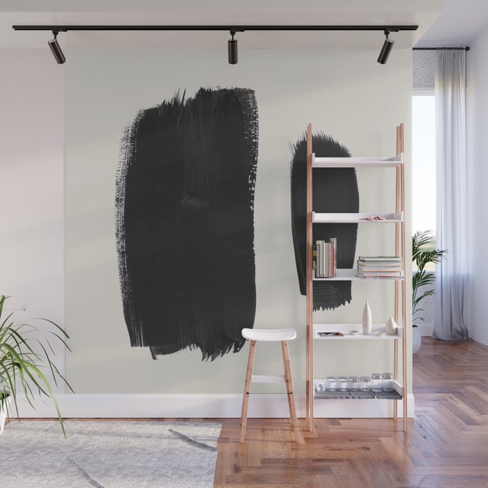 Mid Century Modern Minimalist Abstract Art Brush Strokes Black & White Ink Art Brush Strokes Wall Mural Gallery Image 1