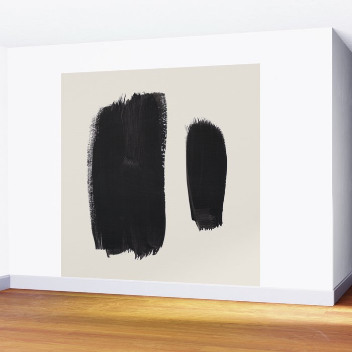 Mid Century Modern Minimalist Abstract Art Brush Strokes Black & White Ink Art Brush Strokes Wall Mural Gallery Image 2