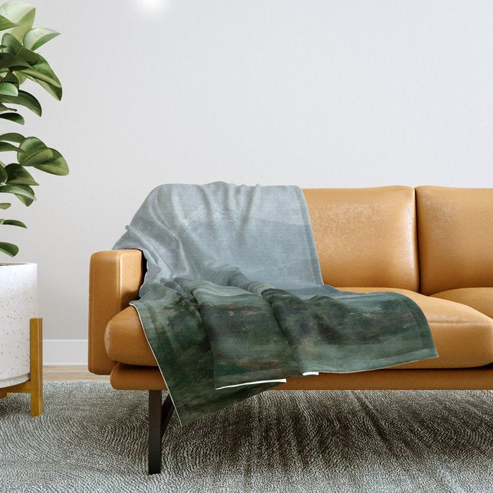 Japanese Wall Art Minimalist Bird Print Mountain Japandi Art Green Wabi Sabi Painting forest poster Throw Blanket Gallery Image 1