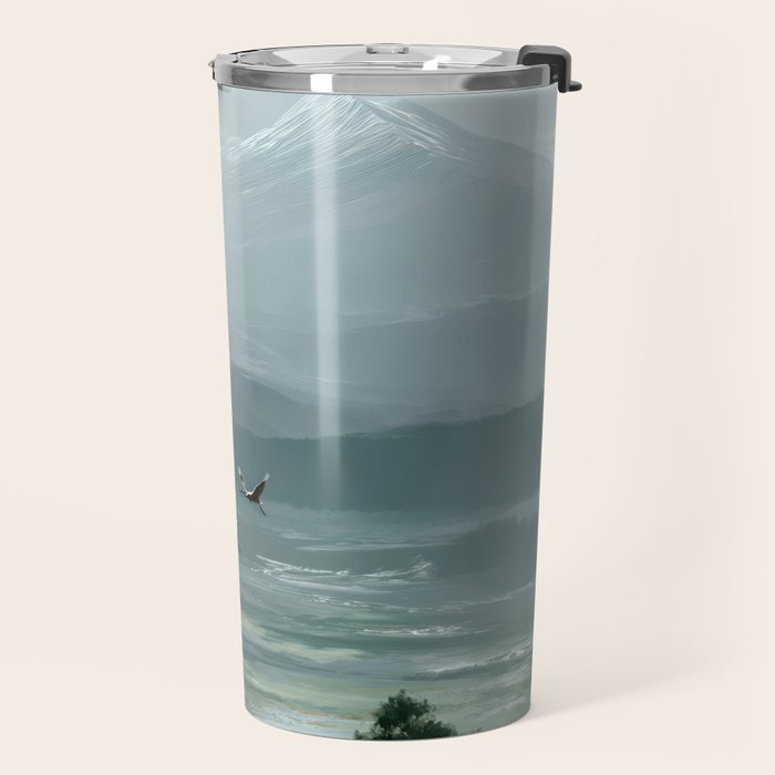 Japanese Wall Art Minimalist Bird Print Mountain Japandi Art Green Wabi Sabi Painting forest poster Travel Mug Gallery Image 2
