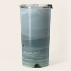 Japanese Wall Art Minimalist Bird Print Mountain Japandi Art Green Wabi Sabi Painting forest poster Travel Mug Gallery Image 2