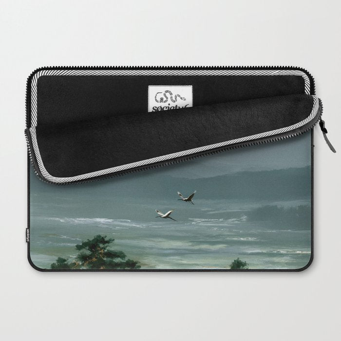 Japanese Wall Art Minimalist Bird Print Mountain Japandi Art Green Wabi Sabi Painting forest poster Laptop Sleeve Gallery Image 2