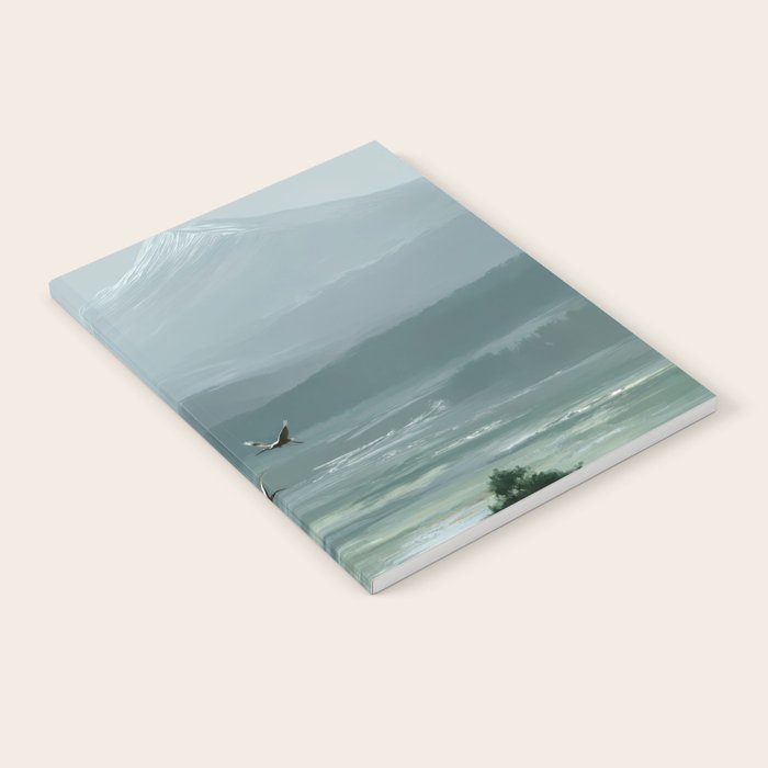 Japanese Wall Art Minimalist Bird Print Mountain Japandi Art Green Wabi Sabi Painting forest poster Notebook Gallery Image 1