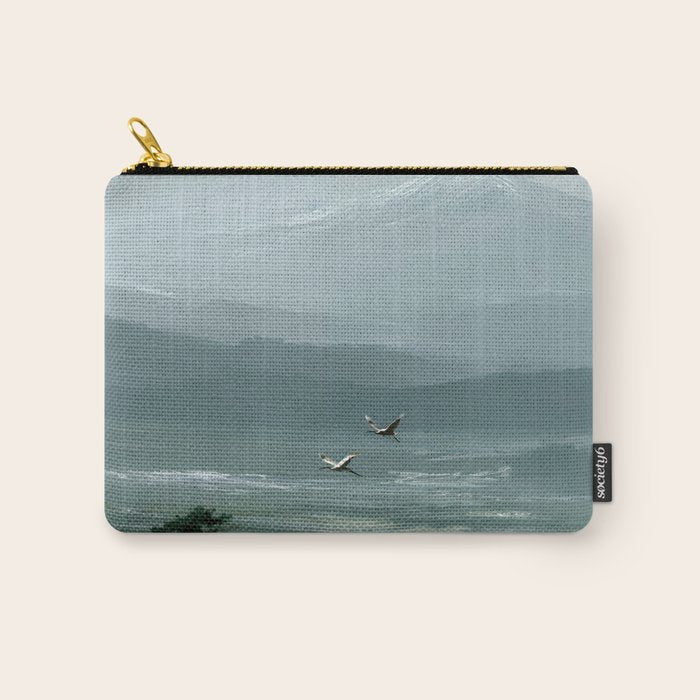 Japanese Wall Art Minimalist Bird Print Mountain Japandi Art Green Wabi Sabi Painting forest poster Carry All Pouch Gallery Image 1