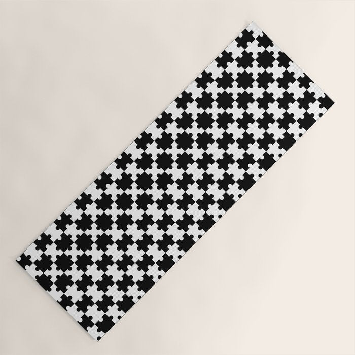 Black and white puzzle piece shape pattern Yoga Mat Gallery Image 1