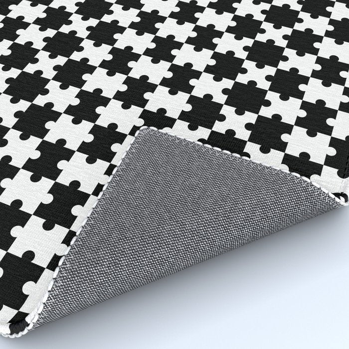 Black and white puzzle piece shape pattern Rug Gallery Image 4