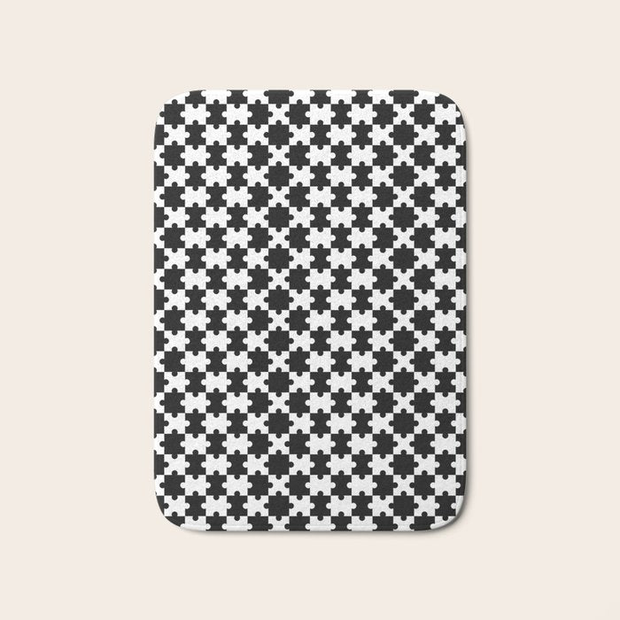 Black and white puzzle piece shape pattern Bath Mat Gallery Image 1