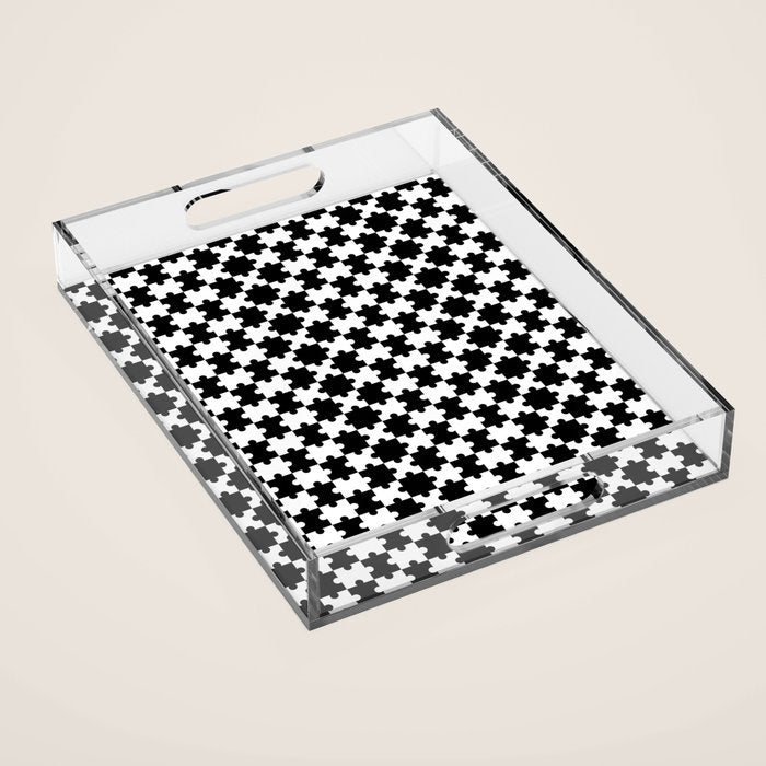 Black and white puzzle piece shape pattern Acrylic Tray Gallery Image 1