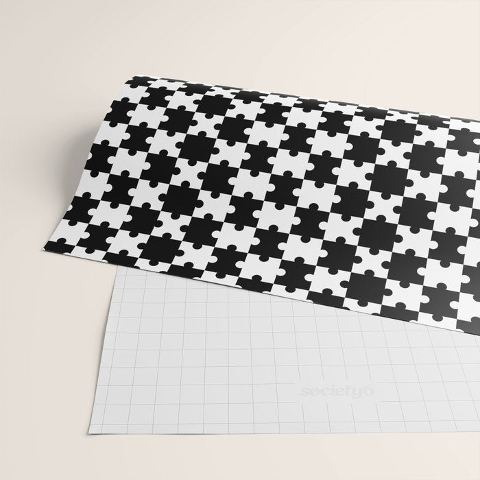 Black and white puzzle piece shape pattern Wrapping Paper Gallery Image 2