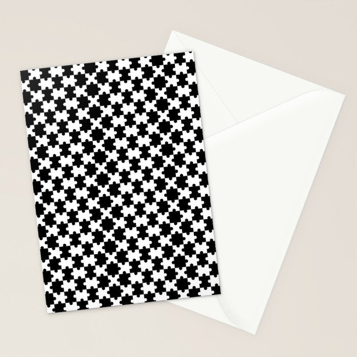 Black and white puzzle piece shape pattern Stationery Card Gallery Image 2